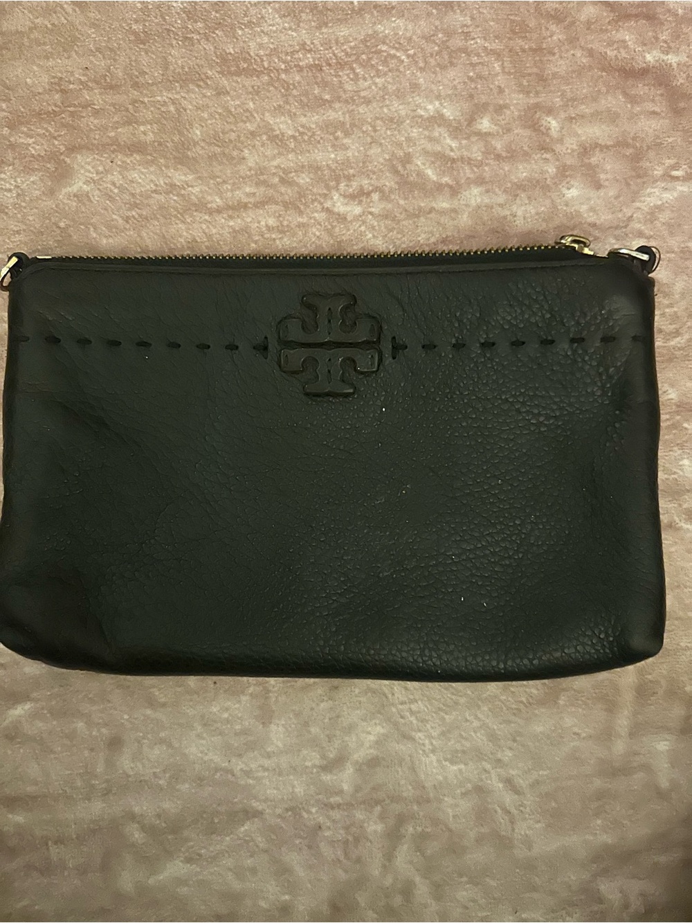 Tory Burch Black Leather Logo Toiletry Pouch